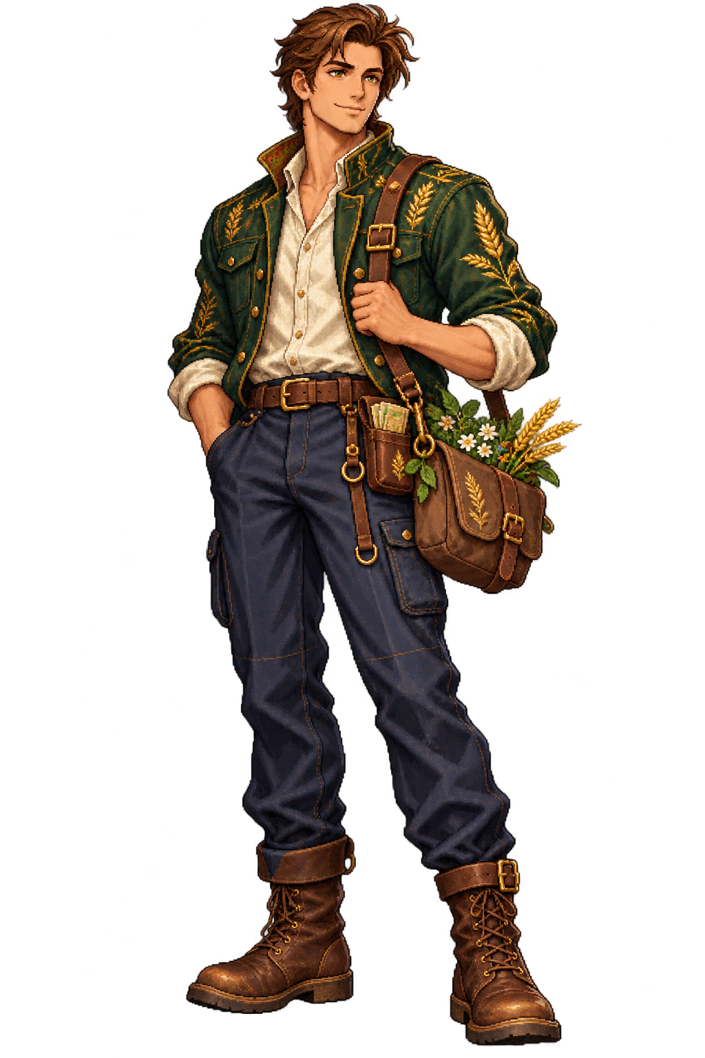 Founding Farmer, an exclusive pixel-art farmer in an emerald field jacket